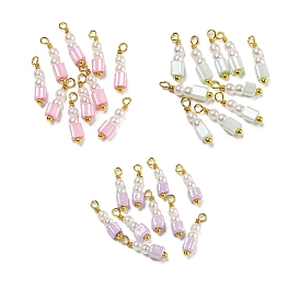 ABS Plastic Imitation Pearl Pendants, with Real 18K Gold Plated Brass Loops and Glass Seed Beads