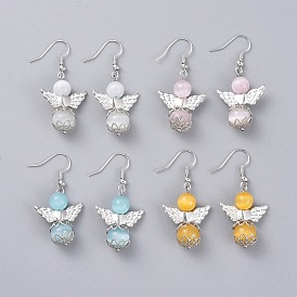 Глаза кота болтаться серьги, с посеребренными бусинами из сплава, латунные колпачки и латунные крючки для сережек, ангел