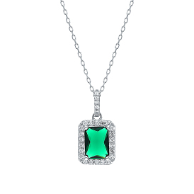 Sterling Silver Glass Rectangle Pendant Necklaces for Women
