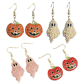 Серьги с подвесками из сплава эмали на Хэллоуин, со стразами, золотые