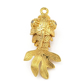 Rack Plating Brass Micro Pave Cubic Zirconia Pendants, Long-Lasting Plated, Goldenfish