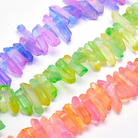 Electroplated Natural Quartz Crystal Beads Strands, Dyed, Nuggets