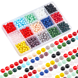 900Pcs 15 Style Opaque Solid Color Glass Beads Set, Faceted Rondelle