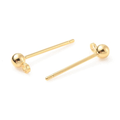Brass Ball Stud Earring Post, Stud Earring Findings, with Horizontal Loops