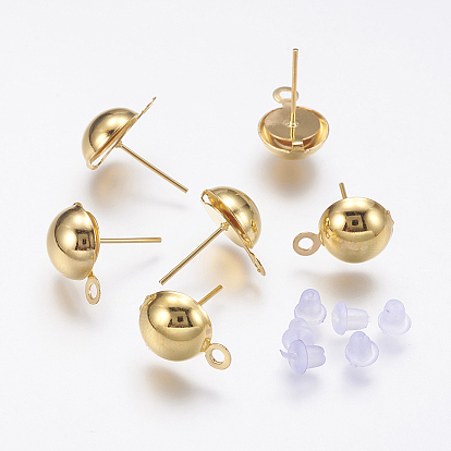 Iron Stud Earring Findings, with Loop and Plastic Ear Nuts/Earring Backs