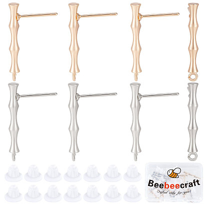 20шт. латунная фурнитура для сережек-гвоздиков в форме бамбука, с 925 булавками из стерлингового серебра и горизонтальными петлями, с 30 пластиковыми ушными гайками, без никеля 