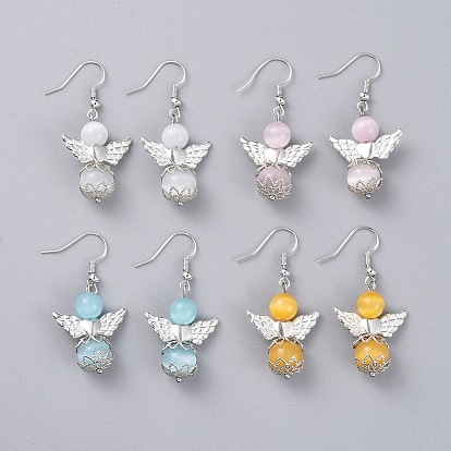 Глаза кота болтаться серьги, с посеребренными бусинами из сплава, латунные колпачки и латунные крючки для сережек, ангел