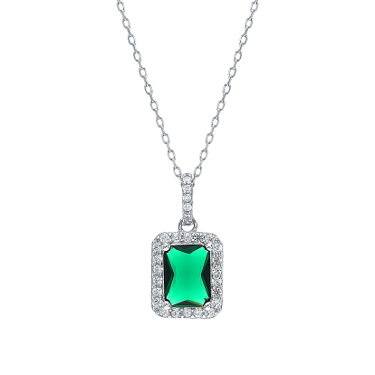 Sterling Silver Glass Rectangle Pendant Necklaces for Women