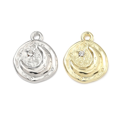 Подвески из сплава и страза, плоский круглый с подвесками в виде лунных звезд, стойки покрытие, без кадмия, без никеля и без свинца