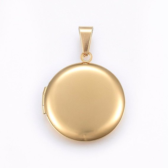 Ion Plating(IP) 304 Stainless Steel Locket Pendants, Flat Round