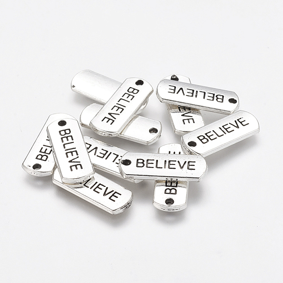Тибетский стиль сплава прямоугольник со словом верю подвески, кулоны с вдохновляющими сообщениями, без кадмия и без свинца, 8x21x2 мм, Отверстие : 2 мм , около 612 шт / 1000 г