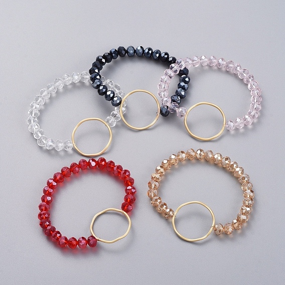 Facettierte Rondelle Glasperlen Stretch Armbänder, mit matt vergoldetem Legierungsverbindungsring