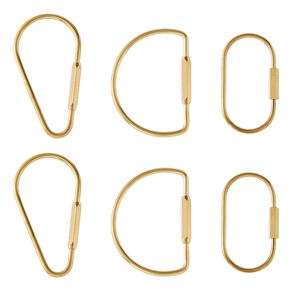 6 шт 3 стили латунные винтовые зажимы, золотые