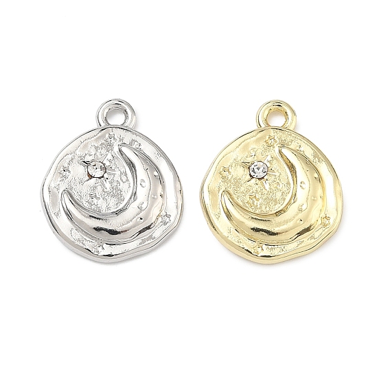 Подвески из сплава и страза, плоский круглый с подвесками в виде лунных звезд, стойки покрытие, без кадмия, без никеля и без свинца