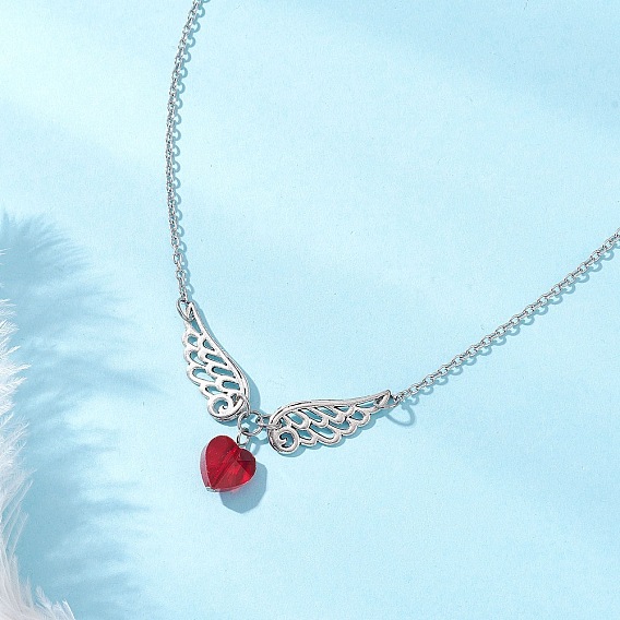Кулон в виде красного сердца с крыльями ангела из сплава 304 ожерелья из нержавеющей стали с цепочкой
