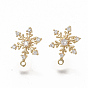 Новогодняя тема, латунные серьги с цирконом, с петлей, снежинка, без никеля 