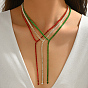 Simple Brass Pave Cubic Zirconia Geometric Tennis Y-shaped Necklaces for Women, Golden