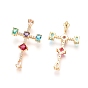 Brass Micro Pave Cubic Zirconia Pendants, Long-Lasting Plated, Cross, Colorful