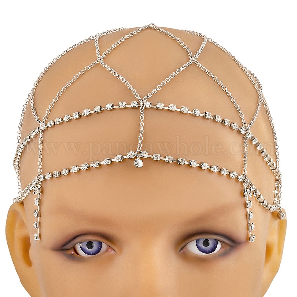 Women Tassel Rhinestone Cap Headpiece Crystal Hair Headpieces Head Chain  Jewelry