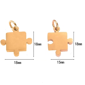 304 pendentifs couples en acier inoxydable, avec des anneaux de saut, charme de puzzle