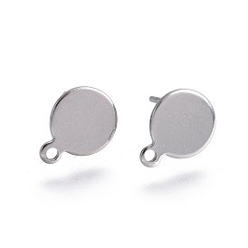 304 Stainless Steel Stud Earring Findings, with Loop and Flat Plate, Flat Round
