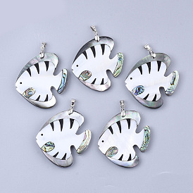 Shell Big Pendants, with Brass Findings, Fish, Platinum