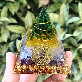 Orgonite Pyramid Resin Energy Generators, Reiki Natural Amethyst & Citrine Chips & Copper Wire Inside for Home Office Desk Decoration