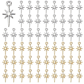 60Pcs 2 Colors Alloy Pendants, Star Charms