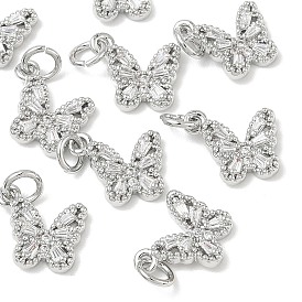 SHEGRACE Brass Pave Clear Cubic Zirconia Pendants, Butterfly Charms, Cadmium Free & Nickel Free & Lead Free, Long-Lasting Plated