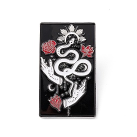 Snake & Flowers & Hands Enamel Pin, Platinum Brass Rectangle Brooch for Backpack Clothes
