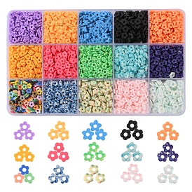 97.5G 15 Colors Handmade Polymer Clay Beads Set, Flower