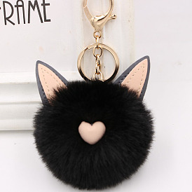 Cute Bunny Ear Fur Ball Keychain for Car Plush Girls Bag Pendant