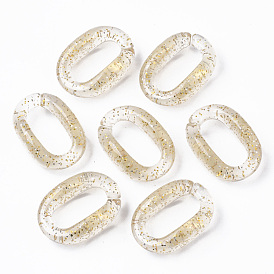 Transparent Acrylic Linking Rings, with Glitter Powder, Quick Link Connectors, For Jewelry Cable Chains Making, Oval