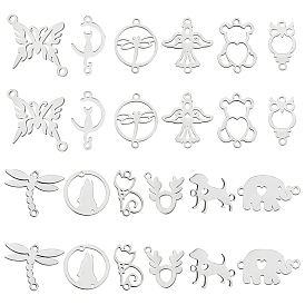 24Pcs 12 Style 201 Stainless Steel Links Connectors, Dragonfly & Owl & Butterfly & Eagle & Cat & Elephant & Bear & Dog & Wolf & Deer