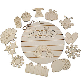 Unfinished Wood Pendant Decorations, Door Sign with Interchangeable Cutouts, Turkey/Heart/Snowflake