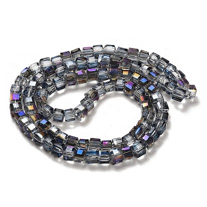 Electroplate Glass Beads Strands, Half Plated, Faceted Cube