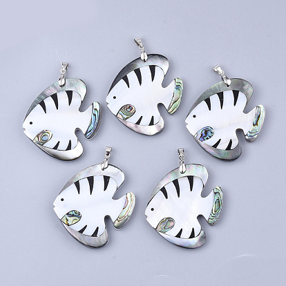 Shell Big Pendants, with Brass Findings, Fish, Platinum