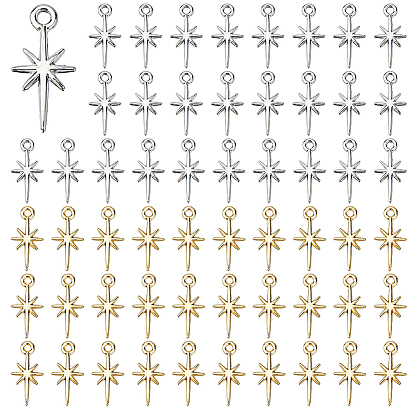 60Pcs 2 Colors Alloy Pendants, Star Charms
