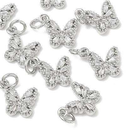 Pendentifs en laiton Shegrace pavés de zirconiums cubiques transparents, charmes de papillon, sans cadmium et sans nickel et sans plomb, plaqué longue durée