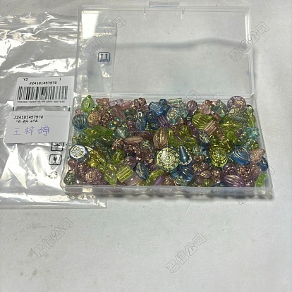 100G Transparent Acrylic Beads, Golden Metal Enlaced, Mixed Shapes
