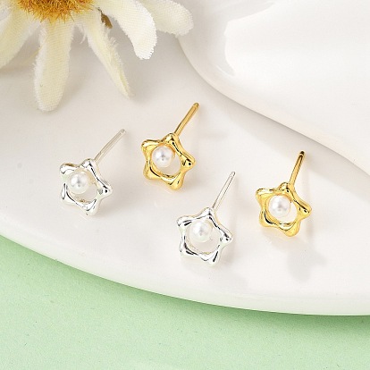 925 стерлингового серебра серьги стержня, с пластиковой имитационной жемчужиной, цветок