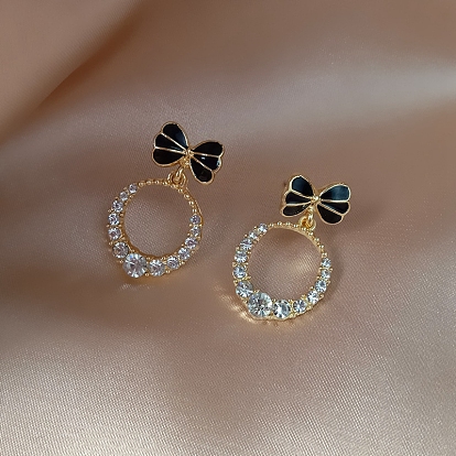 Alloy Rhinestone Dangle Earrings for Women, Bowknot