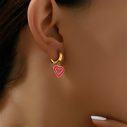 Полое сердце 201 серьги-кольца из нержавеющей стали, с эмалью