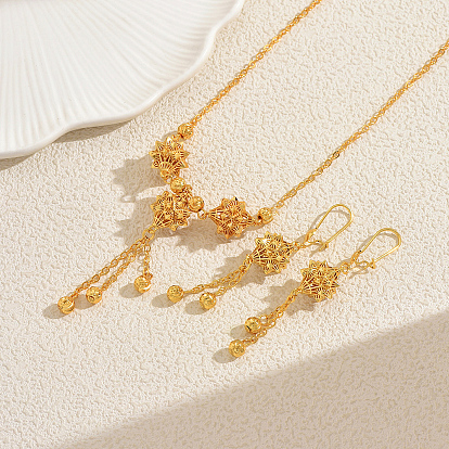 Комплекты из латунных бусин с кисточками и серег в форме цветка для женщин