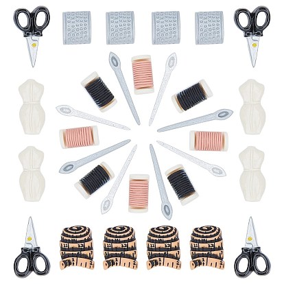 Opaque Resin Cabochons, Sewing Tools, Scissor & Spoon Dress & Tapeline & Half Oval with Spot & Half-Cylinder
