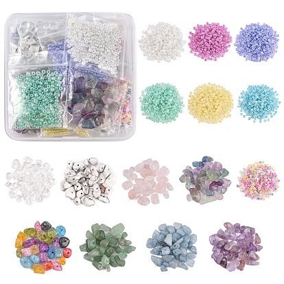 Kit de búsqueda de joyería de cuentas de bricolaje, incluyendo perlas de viruta naturales y sintéticas, Abalorios de la semilla de cristal