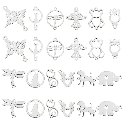 24Pcs 12 Style 201 Stainless Steel Links Connectors, Dragonfly & Owl & Butterfly & Eagle & Cat & Elephant & Bear & Dog & Wolf & Deer