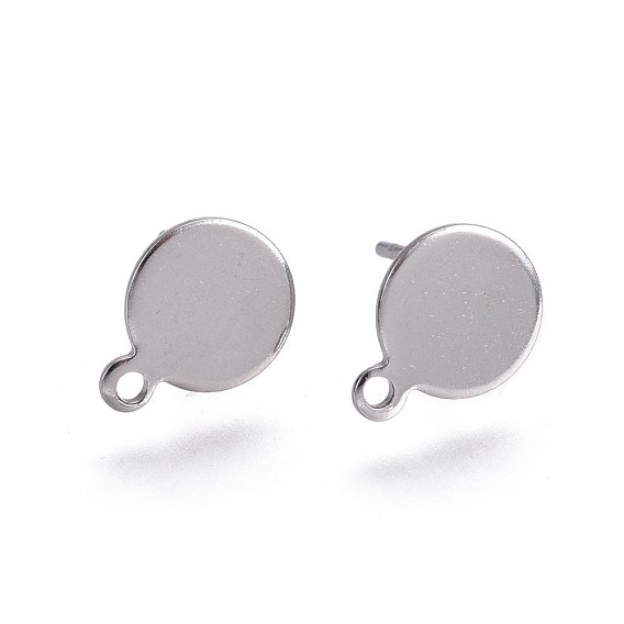 304 Stainless Steel Stud Earring Findings, with Loop and Flat Plate, Flat Round