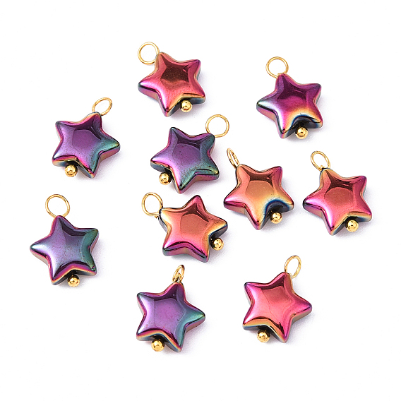 10 шт. Стеклянные подвески, с латунной фурнитурой , золотые