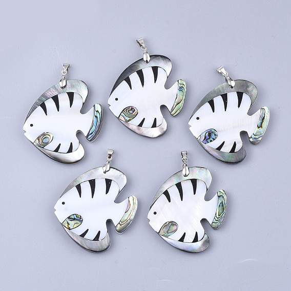 Shell Big Pendants, with Brass Findings, Fish, Platinum